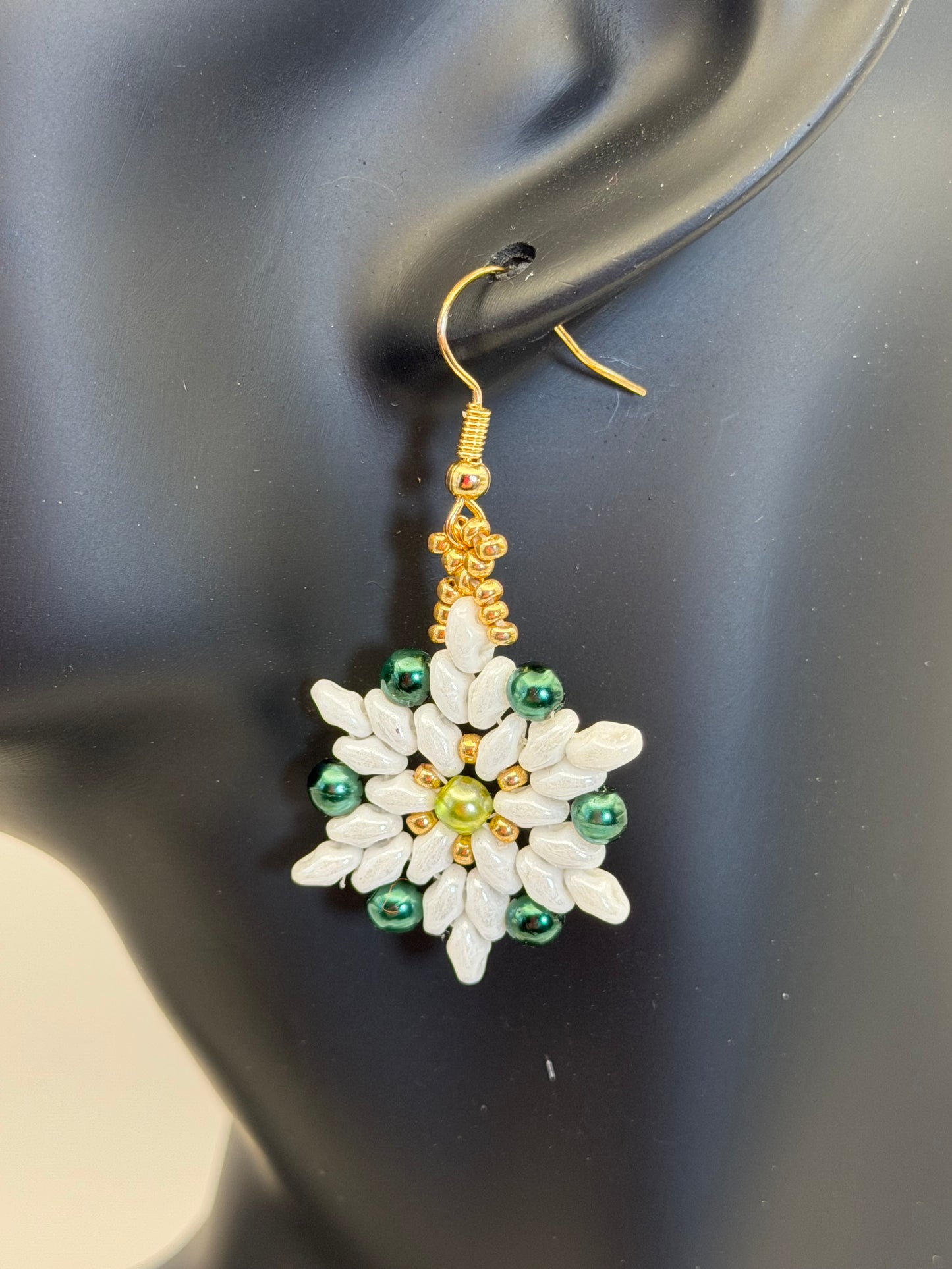 Starlit Poinsettia Seed Bead Earrings | Handwoven Floral Holiday Earrings