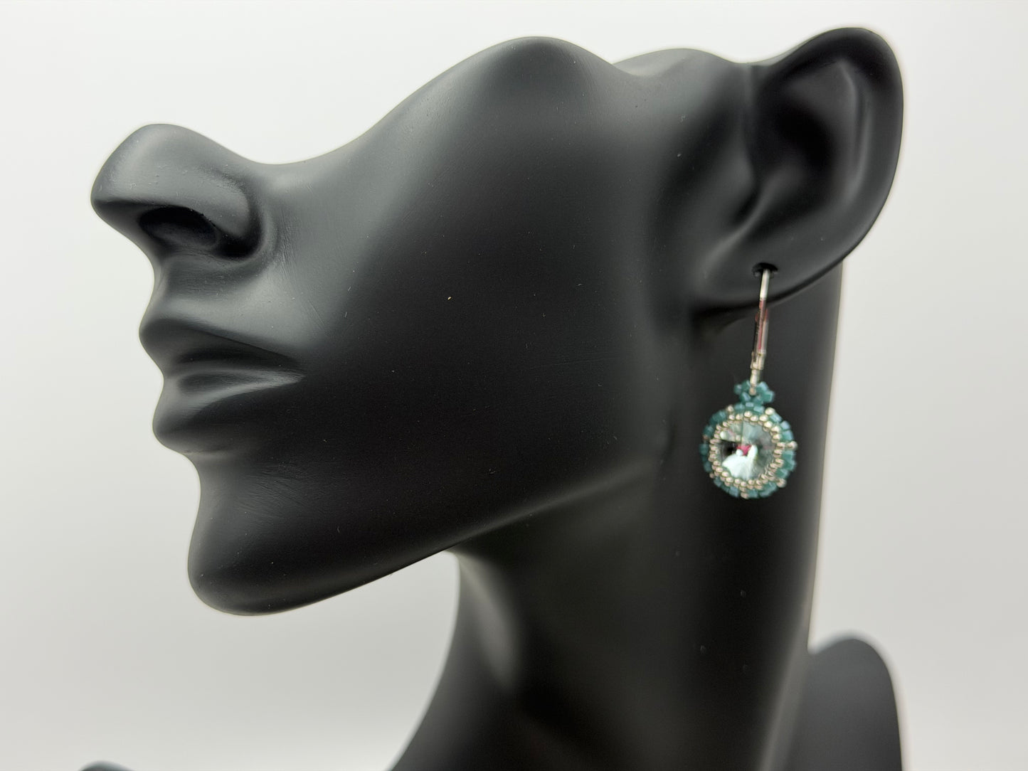 Azore Crystal Rivoli Earrings | Hand-Beaded Miyuki Seed Bead Earrings | Sterling Silver Leverbacks