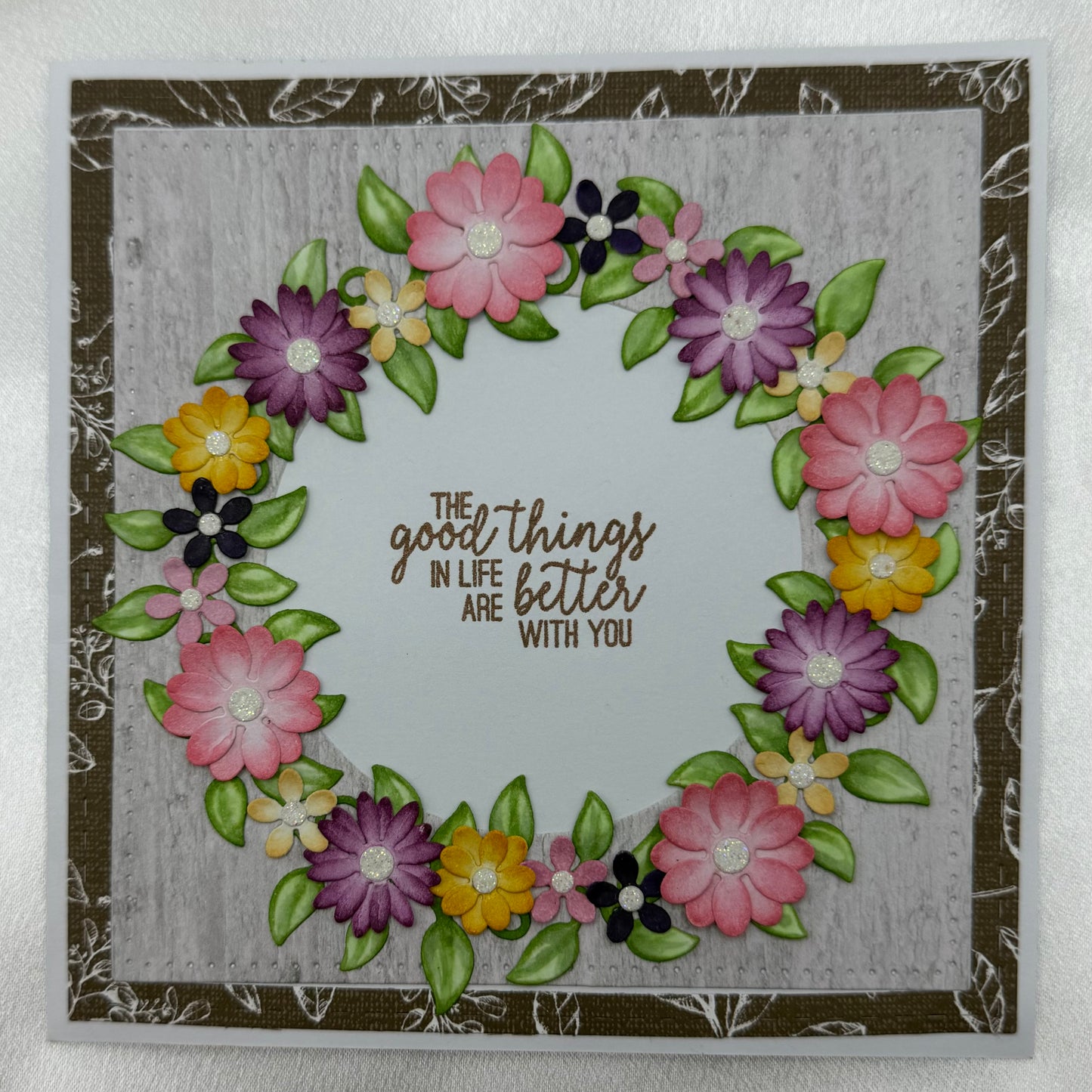 Floral Wreath Encouragement Card | Handmade Layered Greeting Card | Blank Inside