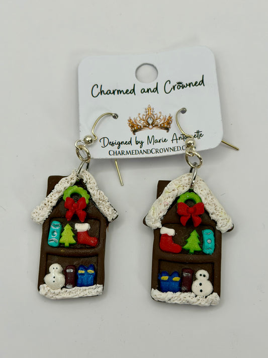 Christmas Cottage Bookshelf Earrings