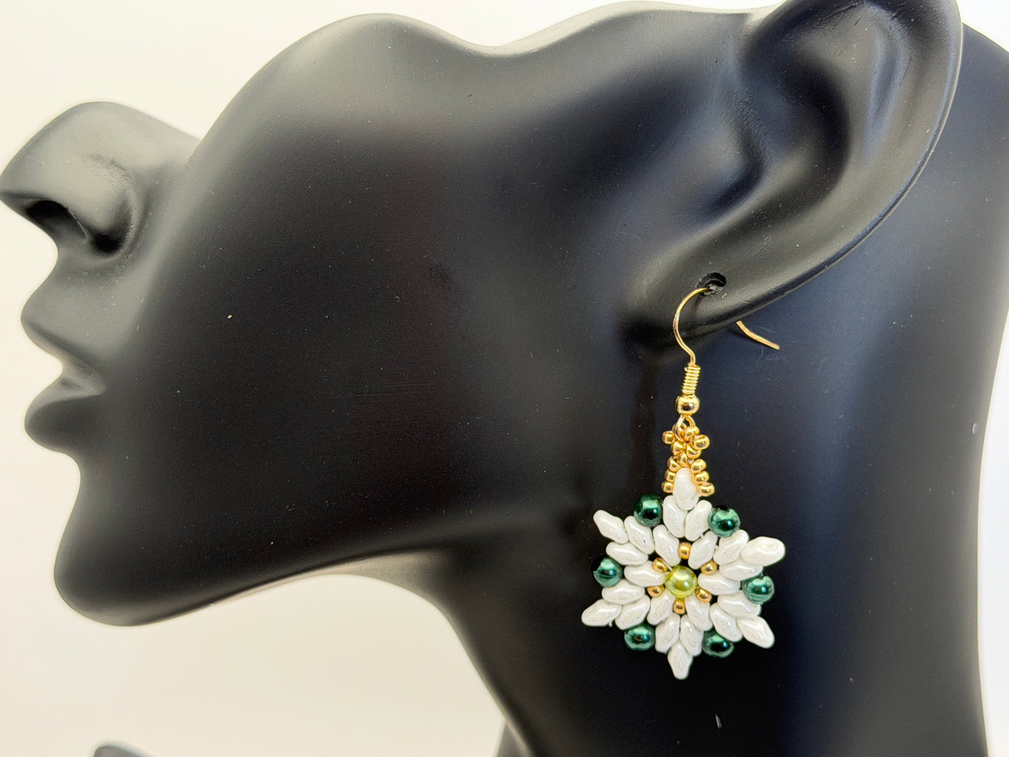 Starlit Poinsettia Seed Bead Earrings | Handwoven Floral Holiday Earrings