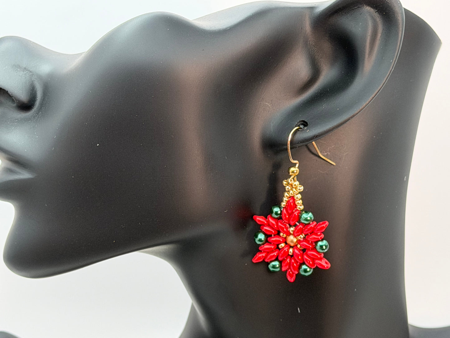 Starlit Poinsettia Seed Bead Earrings | Handwoven Floral Holiday Earrings