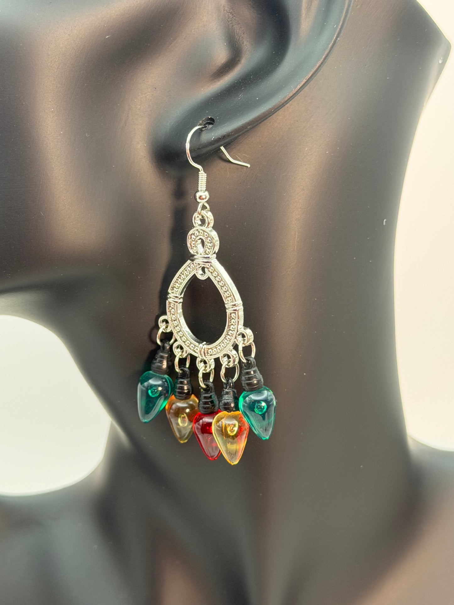 Merry & Bright Christmas Light Charm Earrings-Oval Chandelier | Holiday Earrings