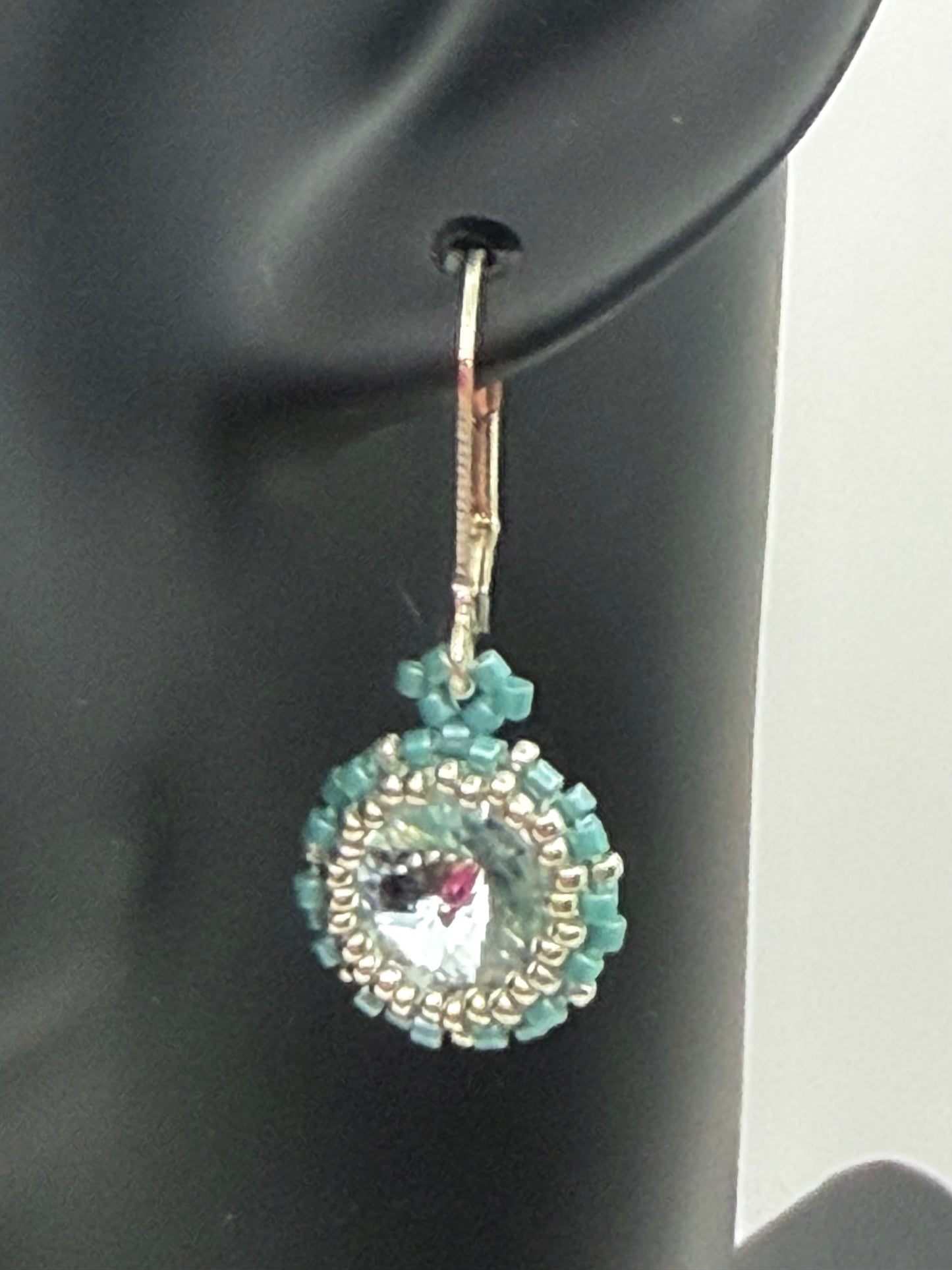 Azore Crystal Rivoli Earrings | Hand-Beaded Miyuki Seed Bead Earrings | Sterling Silver Leverbacks