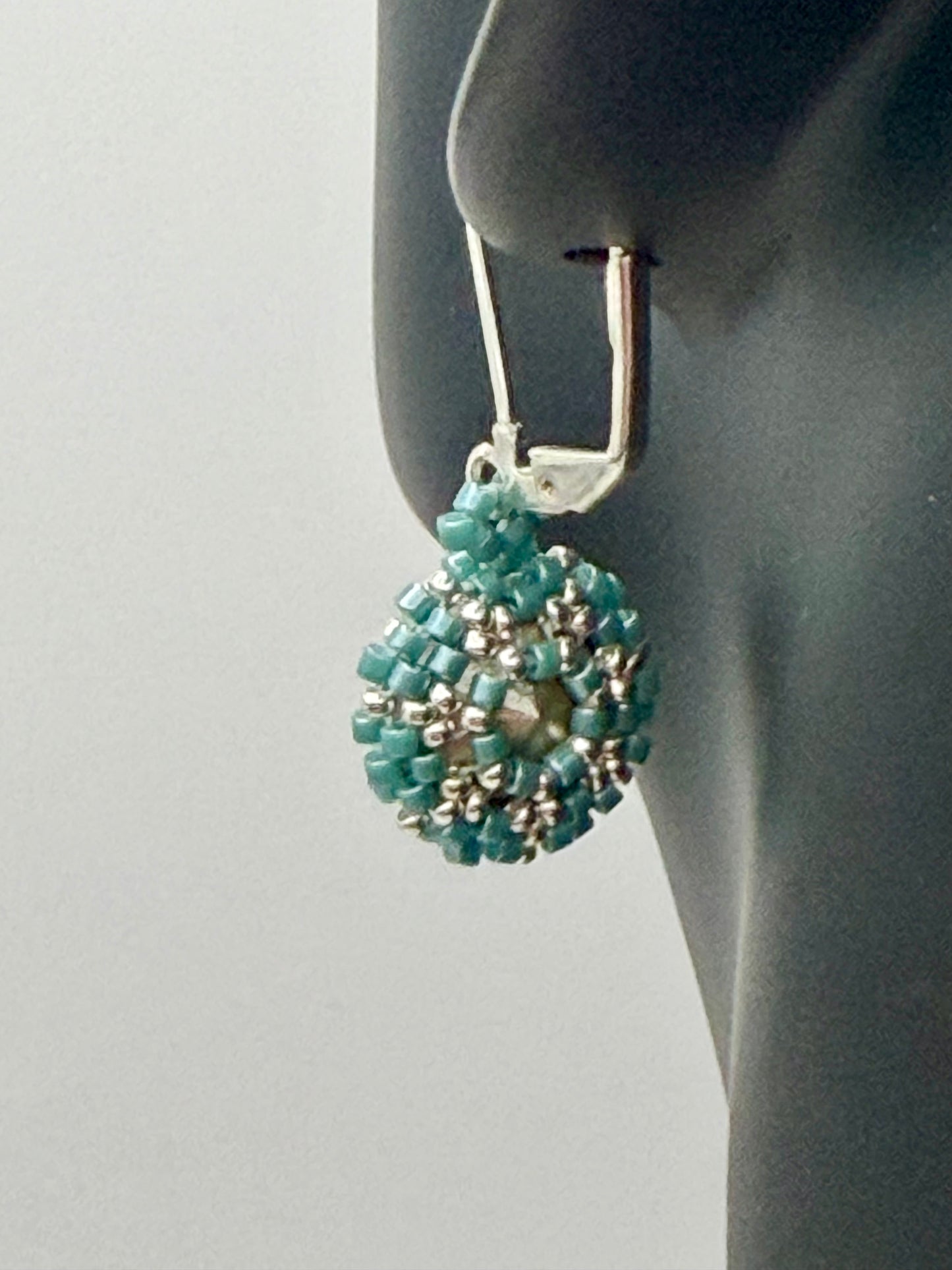 Azore Crystal Rivoli Earrings | Hand-Beaded Miyuki Seed Bead Earrings | Sterling Silver Leverbacks