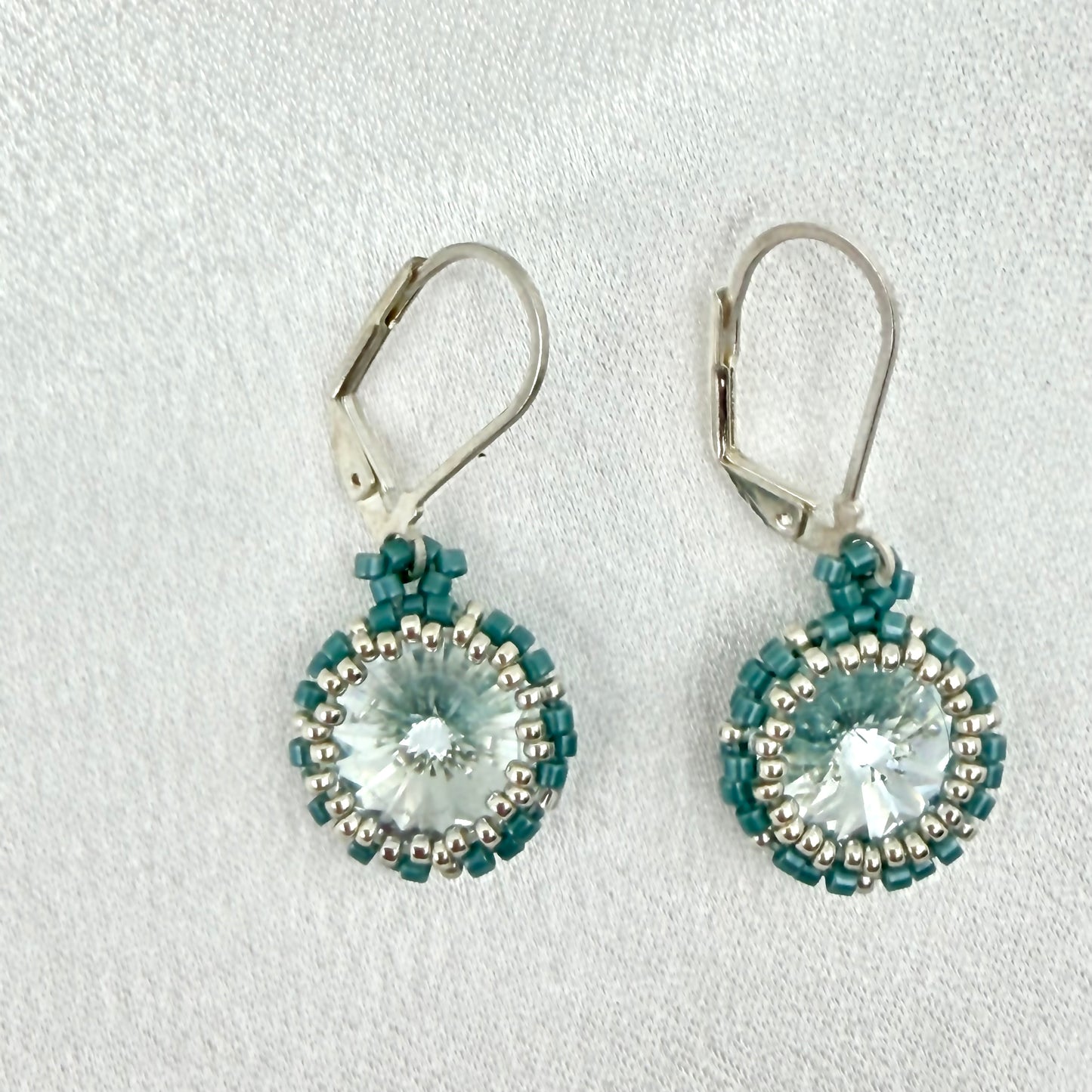 Azore Crystal Rivoli Earrings | Hand-Beaded Miyuki Seed Bead Earrings | Sterling Silver Leverbacks