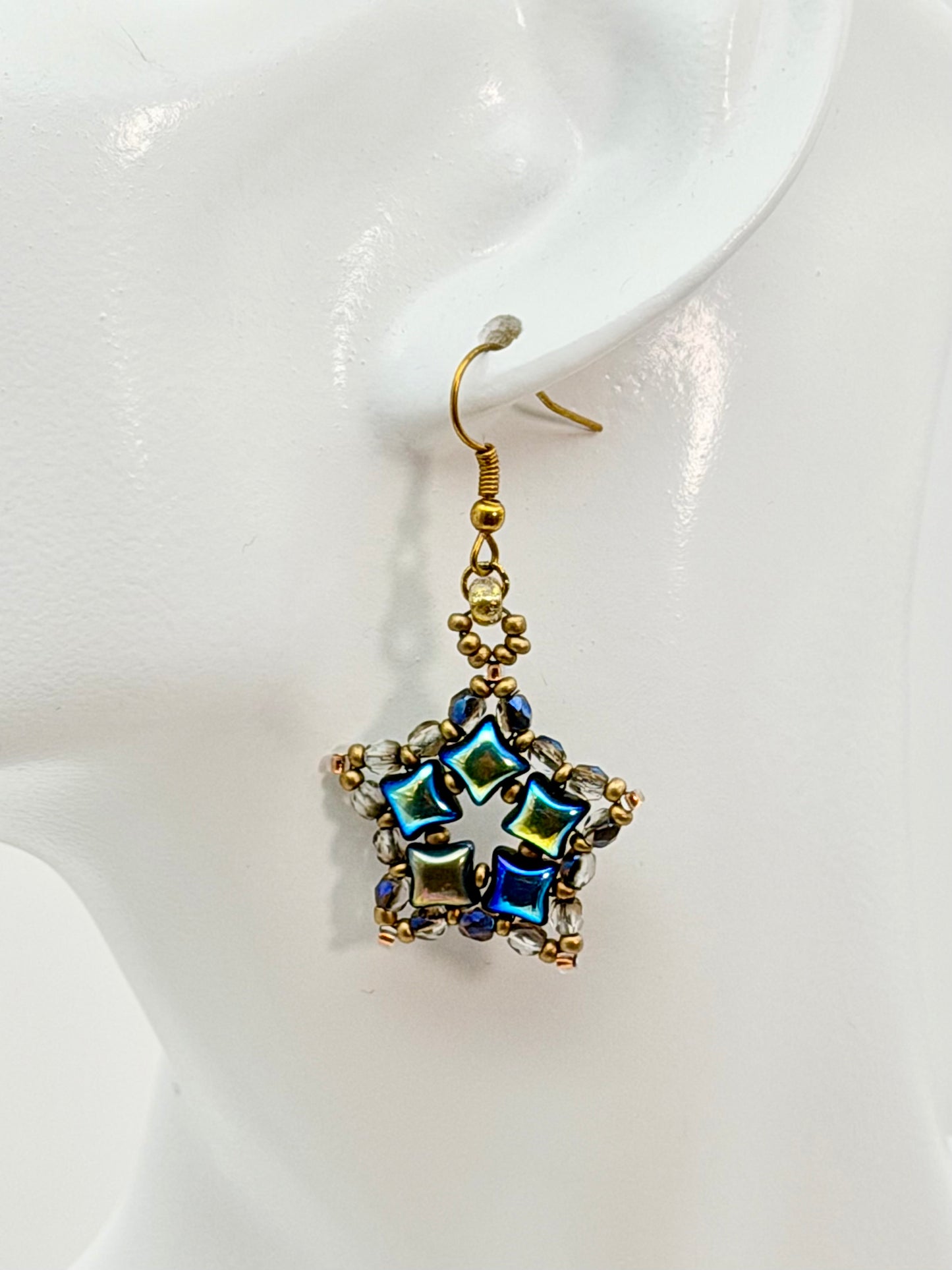 Celestial Star Seed Bead Earrings | Hand-Beaded Czech Glass & Miyuki Seed Bead Earrings | Gold Fishhook Ear Wires