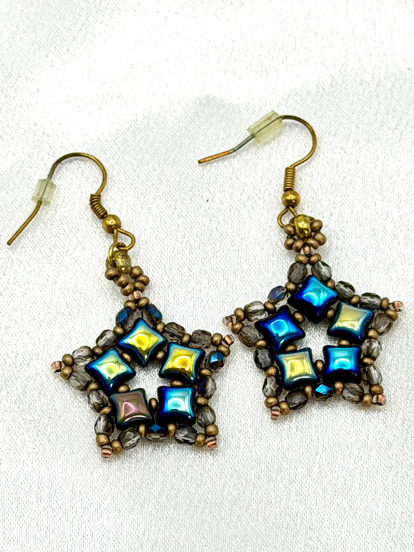 Celestial Star Seed Bead Earrings | Hand-Beaded Czech Glass & Miyuki Seed Bead Earrings | Gold Fishhook Ear Wires
