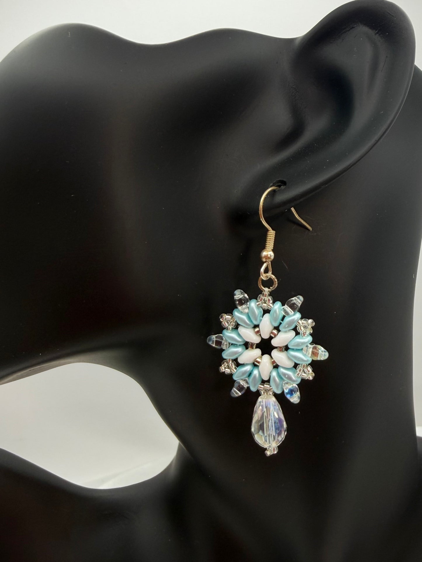 Winter Snowflake SuperDuo Earrings | Hand-Beaded SuperDuo & Miyuki Seed Bead Earrings | Silver Fishhook Ear Wires